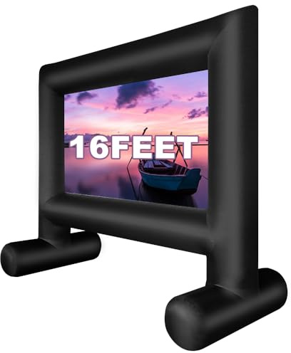 16ft Inflatable Projector Screen, Outdoor Movie Screen with Air Blower and Carry Bag, Blow Up Screen for Backyard Movie Parties, Theme Parties