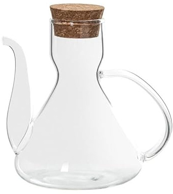 DRW Huilier en Verre Borosilicate de 250 ML avec Bouchon en liège Transparent 13,5 x 9,5 x 9,5 cm