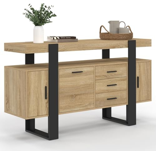 IDMarket - Buffet 140 cm Phoenix 3 Portes et 3 tiroirs Bois et Noir
