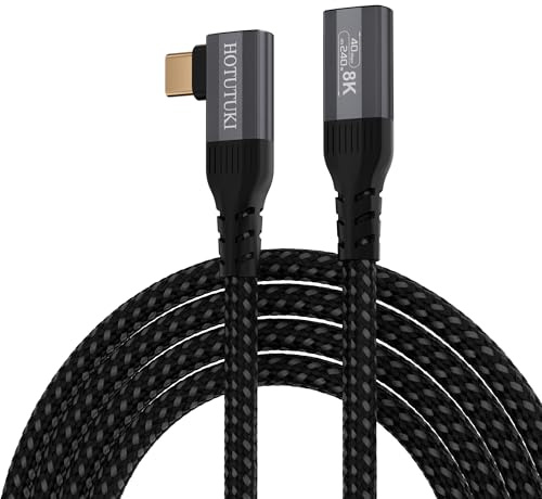 HOTUTUKI 90 Grad Winkel USB C Verlängerungskabel 2m Kurz - Thunderbolt 4 Kompatibel,40Gbps Datenübertragung, 8K/4K@120Hz Video, 240W Ladeleistung, Gewinkeltes USBC Verlängerung