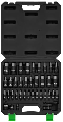 TecoTek 38PCS Hex Impact Bit Socket Set, 1/4, 3/8 and 1/2 Drive, SAE and Metric Allen Socket Bit, S2 and Cr-V Steel, S2 Steel, 5/64 - 3/4, 2mm - 19mm, Includes 5PCS Socket Adapters