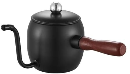 Cafetera De Goteo Manual De Acero Inoxidable 304, Bote For Agua Caliente Con Tapa, Tetera Con Cuello De Cisne, Oreja Colgante, Accesorios For Café, Cocina Y Hogar(500ML Teflon Black)