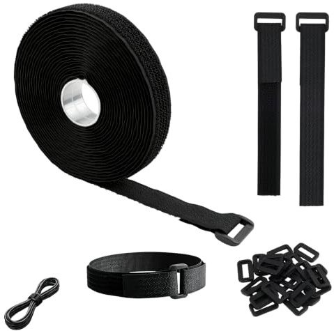 2CMx5M Attache Câble Scratch, Sangles Réutilisables en Scratch 5mx2cm, Attaches Câble Ajustables avec 25 Boucles, Bande Ajustable Découpable avec 25 Boucles, Sangle à Crochet Découpable la Longueur