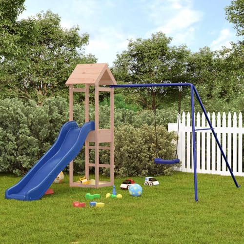 Ordellia Torre de juego de madera maciza Douglas con tobogán ondulado, columpio, arenero y plataforma de 90 cm, juguete de jardín para niños de 3 a 8 años, resistente para jardín y patio