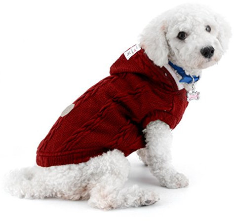 smalllee_lucky_store Hundepullover Hundestrickjacke Hoodie Wintermantel Warm Pet Kleidung für kleine Hunde Welpen Mops Französisch Bulldoggen rot M