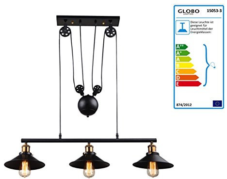 GLOBO Hängelampe Vintage 3-Flammig Hängeleuchte Pendelleuchte Esszimmerlampe Höhenverstellbar (Industrie Pendellampe, Küchenlampe, 92 cm, Höhe 180 cm, Altmessing)