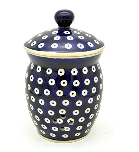 Bunzlauer keramik Knoblauchdose (Dekor Blau-Auge)