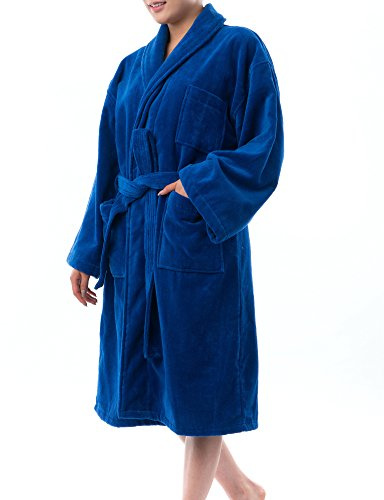 Alpine Swiss Blair Womens Cotton Terry Cloth Bathrobe Shawl Collar Velour Spa Robe BLU SM