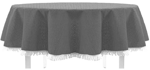 EXKLUSIV HEIMTEXTIL Gartentischdecke mit Fransen Tischdecke Classic Outdoor PVC Weichschaum rutschhemmend für Garten, Balkon, Terrasse 140x180 cm oval dunkelgrau