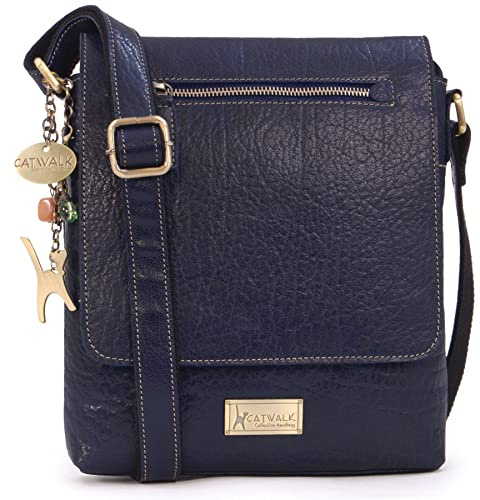 Catwalk Collection Handbags - Leder Umhängetasche Damen - Crossbody Bag/Messenger Bag Mittelgroß - Verstellbarer Schultergurt - Anja