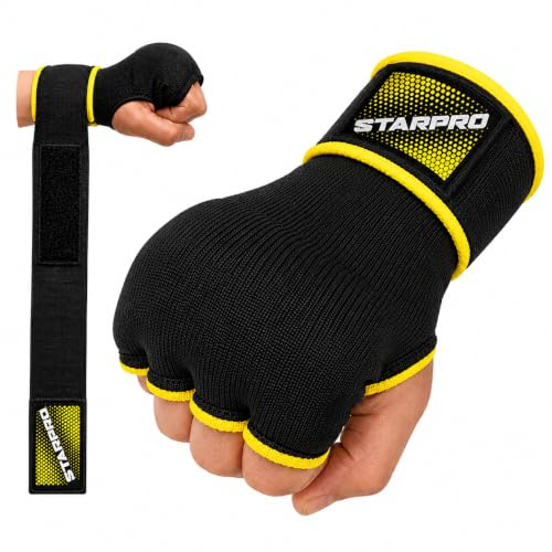 Starpro Gepolsterte Eva Innenhandschuh hülle | Elastische Baumwollhülle | Schwarz | Faust- und Knöchelschutz für das Boxen Sparring Muay Thai Kickboxen MMA Martial Arts Gym und Fight Training | KOMPAKT STATT SPERRIG – Boxbandagen Herren & Damen mit flexiblem Sitz, Aero Foam und Wickelbandage am Handgelenk.