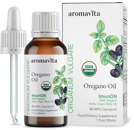 Aromavita ImunON Greek Oregano Oil - 86-90% Carvacrol - Extra Strength, Immune and Digestive Support - Plant-Based, Herbal Supplement - Vegan, Non-GMO, Gluten-Free, 1 fl. oz/30 mL