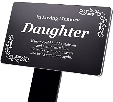 DAUGHTER Memorial Remembrance Plaque Stake - (Silver/Gold/Black & White) Waterproof, Outdoor, Grave Marker, Tribute, Plant Marker (Black and White)