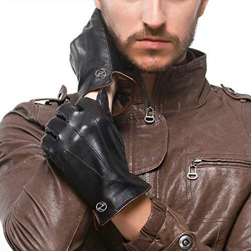 Nappaglo Herren Lederhandschuhe Winter Warme Fahren Handschuhe mit Langes Fleecefutter (Schwarz, S, Non-Touchscreen)