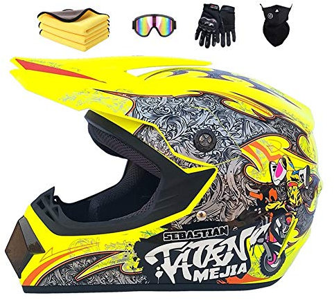 Wbeiba Casque Moto Cross,Motocross Casques & Gants & Goggles D. O. T Standard Enfants Quad Bike VTT Go Karting Casque (yellow,L:59-60cm)