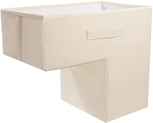LoftCulture L-Shape Stair Storage Organizer - Foldable, Water-Resistant, Handmade Staircase Basket with Handles, Modern-Looking Stair Basket for Carpeted and Wooden Stairs (Cream), 16L x 9.5W x 14H