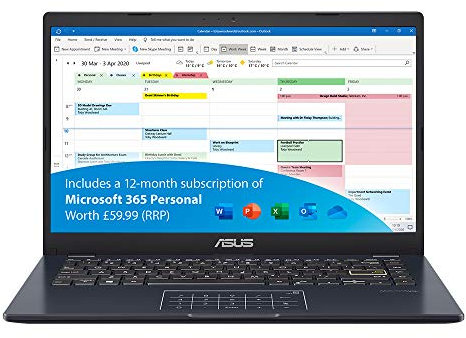 ASUS VivoBook with Microsoft Office 365 L410MA 14 Inch Full HD Laptop (Intel Pentium N5030, 4GB RAM, 64 GB eMMC, Windows 10) Includes 1 year Microsoft Office 365, Black