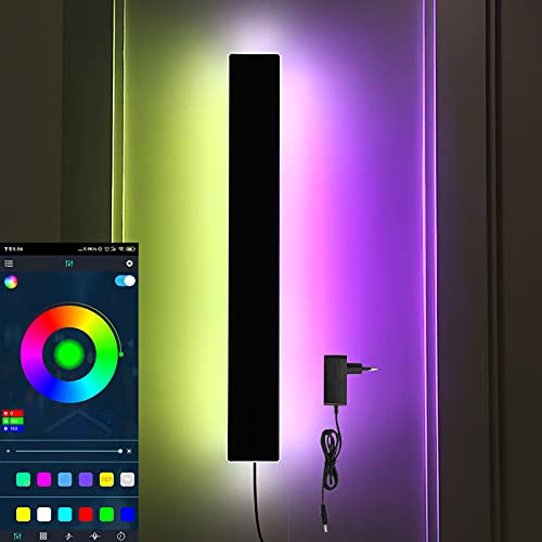LED Wandleuchte Wohnzimmer RGB Wandlampe mit Schalter und Stecker Dimmbar Moderne Eckleuchten Wandleuchten APP Farbwechsel Leselampen Innen Wandspots Schlafzimmer Dekoration Wand Dekor Schwarz,80cm