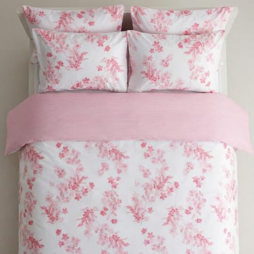 LERUUM Bettwäsche 155x220 + 80x80 Baumwolle Rosa Blumen Gestreift Wendbar | Weiche Baumwolle für angenehmen Schlafkomfort, gemütlich und bequem für jede Jahreszeit OEKO-TEX Made in Green zertifiziert