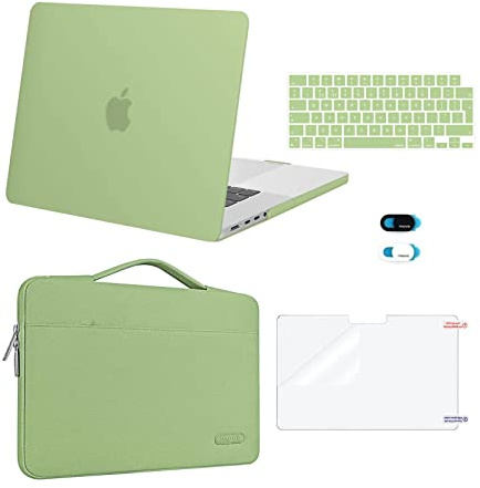 MOSISO Hülle Kompatibel mit MacBook Pro 16 2024-2021 M4 M3 M2 M1 A3403 A3186 A2991 A2780 A2485 Pro/Max,Hartschale Case& Tasche & Tastaturschutz & Displayschutzfolie & Webcam Abdeckung,Avocado Grün
