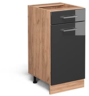 Vicco Küchenunterschrank R-Line, Anthrazit Hochglanz, 40 cm | 1 Schublade · Ohne Arbeitsplatte · Höhenverstellbare Füße · ✓ Leichter Zugriff · ✓ Frei kombinierbar