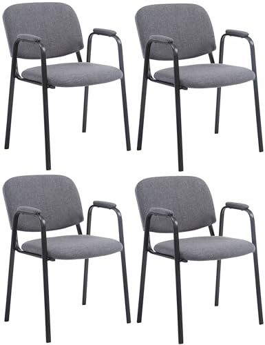 CLP Lot de 4 Chaises Empilables Ken Pro avec Accoudoirs Rembourrés, Chaises de Conférence en Tissu, Piétement Métal Noir Stable jusqu'à 150 kg, Couleur:Gris