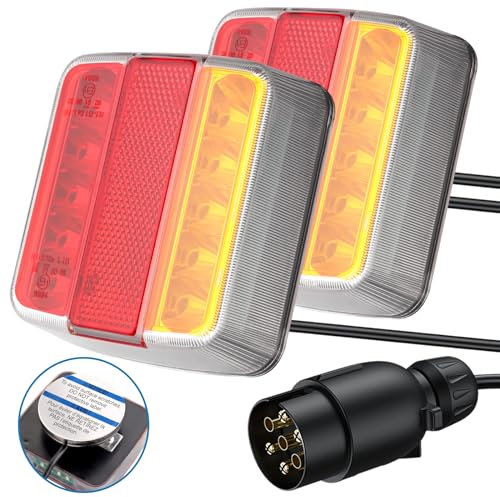 AUTOUTLET Rückleuchten Set für Anhänger, Magnet verkabelt - 7,5m Kabel, 7 poliger Stecker, 18 LED super hell Rückleuchten Rücklicht Anhänger Beleuchtung 12V Anhängerbeleuchtung mit E11-Standard(Gelb)