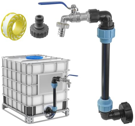 SyiXute 1 Sets IBC Grifo de Latón con Cuello de Cisne S60 x 6 IBC,Adaptador IBC de 3/4 Pulgadas para Deposito Agua 1000 litros,Barril de Lluvia