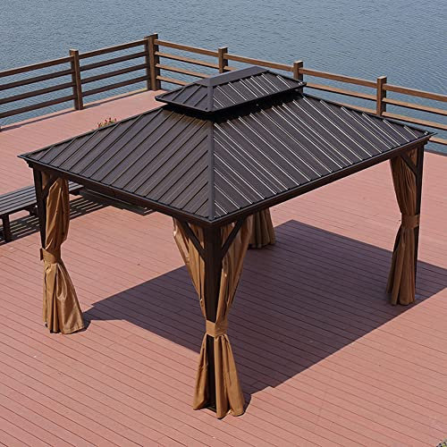 RNQZ Deluxe Hard Top Patio Gazebo Gazebo da Esterno in Alluminio a Doppio Livello Hardtop per Prato e Giardino, con Tende e Rete,3x3m
