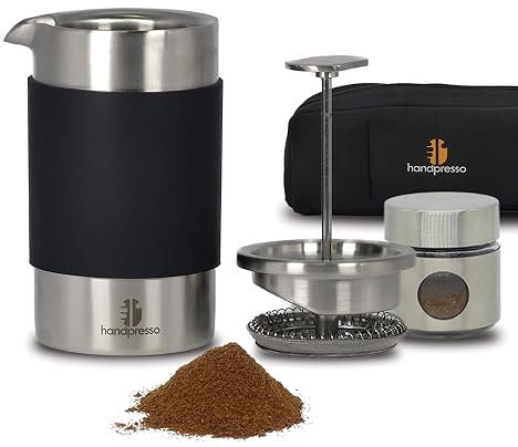 Handpresso cafetera francesa Travel press | Prensa francesa de viaje thermo inox con estuche | french Press 0,35L (2-3 tazas) con recipiente café molido