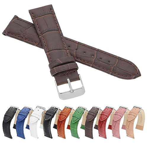 MARCHEL Croco LM Lederarmband Schwarz Braun Weiß Rot Blau Grün Krokoprägung Uhrenarmband Krokodilmuster Uhrband Rindsleder