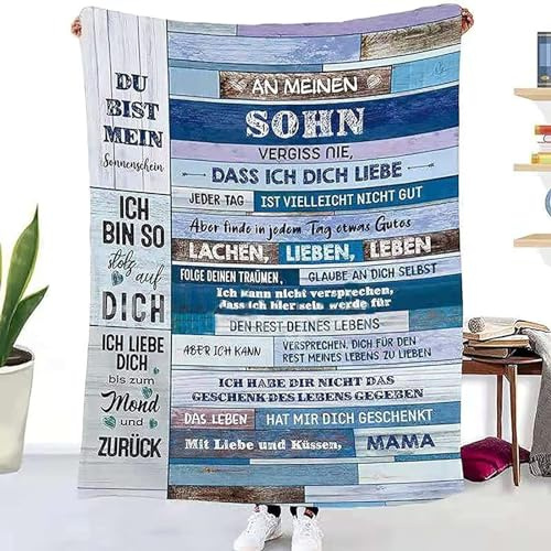 ACCZ Kuscheldecke Flauschige Personalisierte Decke Geschenke An Meine Sohn, Mutter für Sohn Luftpost Positiv Ermutigen Decke(deutsch), Super Weiche Decke Flanell