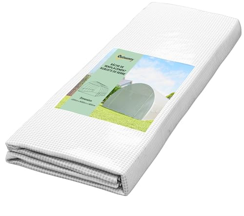 Outsunny Bâche de Rechange Serre Tunnel 18 m², bâche 6 x 3 x 2 m PE Anti-UV imperméable 12 fenêtres + Porte Enroulable zippée Blanc