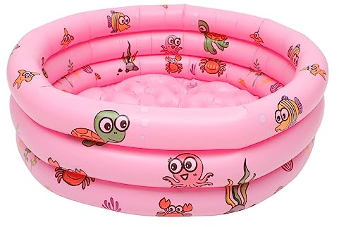 Uonlytech Piscine Gonflable pour Garçon et Filles 23pcs Design Flottant en PVC Rose, Pompe à Air Incluse, pour L'jeux Aquatiques Bébé et Garçon et Filles
