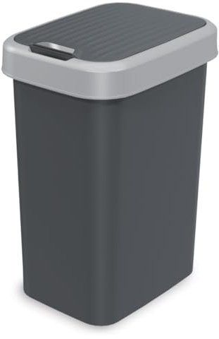 Plana FLIP BIN Mülltonne - mit Öffnung in 2 richtungen - Mülleimer Küche - Abfalleimer Küche mit Deckel (Grau, 25L)