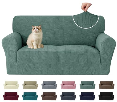 Ystyle Stretch Sofabezug 2 Sitzer, Sofa Überzug Mit Armlehnen, Grün | Elastisch Sofaüberzug, Durable Waschbar Couch bezug, Kratzfester Antirutsch Sofa Cover Für Hunde Katzen Und Haustiere