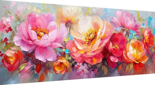 Qiaoqoo Blume Diamond Painting xxl 250x100cm, 5D DIY Diamant Painting Bilder Rosa Diamand Painting Kinder mit Diamond-Painting Zubehör, Groß Diamant kunst Basteln Erwachsene, Home Décor Malerei
