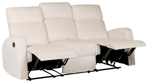 Beliani Canapé 3 Places Inclinable de Relaxation Moderne en Velours Blanc Verdal