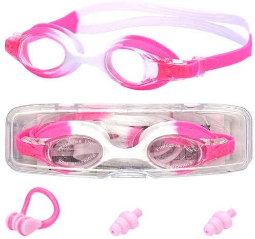 MKKZLPN Lunettes Piscine Enfants Lunettes de Natation pour Enfants Réglable Lunettes de Piscine Antibuée Anti-Fuites et Protection UV Lunettes de Natation avec Étui pour Enfants