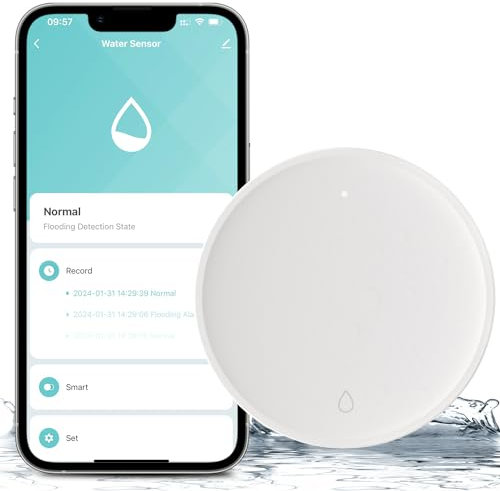 MIUCDA Detector de agua inteligente que requiere Zigbee Hub, sensor de agua, detector de inundaciones inalámbrico para sistema de alarma y hogar inteligente, alarma para cocina, baño, sótano