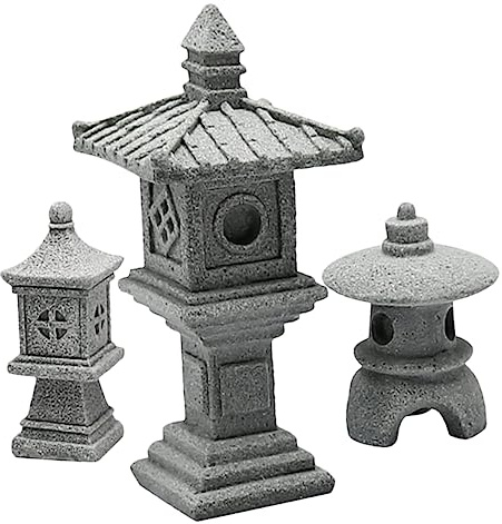Parliky Kleiner Steinpagode 3 Stück Gartendekoration aus Robustem Sandstein für Zen Garten Balkon Terrasse Mikrolandschaft Bonsai Schmuck