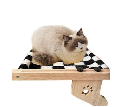 Sedile per gatti in legno, Sedile regolabile per gatti davanzale, Sedile amaca per gatti con cuscino, Letto per gatti per dormire e giocare, Amaca per gatti in legno per arrampicata, Sedile per gatti