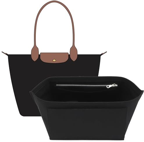 Doxo Felt Purse Organizer Insert Compatible with Longchamp Lepliage Large and More, Felt Bag Liner Keeps Tote Handbags Shaped & Neat (Black,Large)