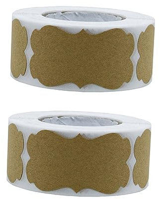 JEWEDECO Kraft Paper Stickers Tags 1.25 x 2.28 Inches 300pcs Adhesive Sealing Labels Writable Packaging Stickers for Glass Bottles Mason Jars Candle Containers