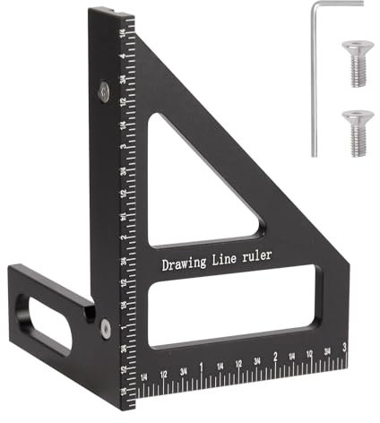Kosmi Metric and Imperial 3D Multi-Angle Measuring Ruler, 45/90 Degree Aluminum Alloy Woodworking Square Protractor,Woodworking Protractor,Angle Measurement Tool (Black Imperial Square)