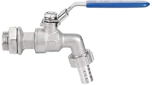 Nikou Kugelauslaufhahn, Edelstahl Schlauch 1/2 Zoll Wasserhahn Kugelhahn Weldless Bulkhead TNP 13mm Barb Auslaufhahn Aussen für Garten, Regentonne