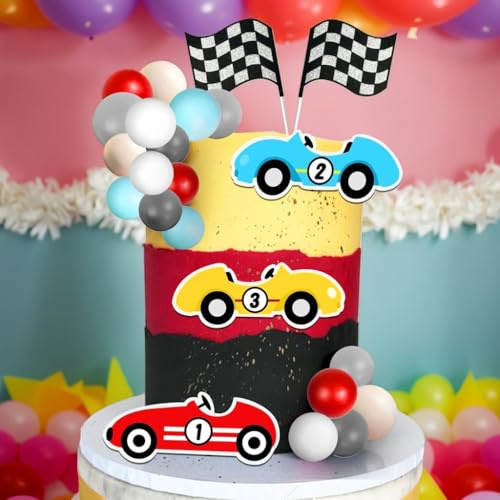 Fast One Cake Topper Race Car Birthday Cake Decorations | Two Fast Party Supplies Favors for Racing Car Checkered Flag Birthday Party Decorations Supplies