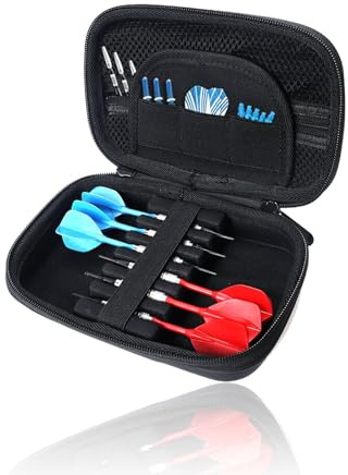 YzmrBdqc Harte Eva-Tasche für 6 Stahlspitzen-Darts – Schwarze Darttasche mit Haltesystem, Mehreren Netztaschen und sicherem Schutz gegen Verrutschen, inkl. Zubehör