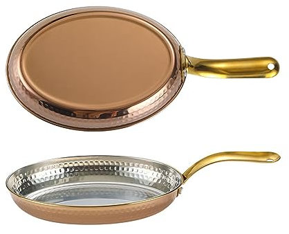 EOTRERANQ Spanische Paella-Pfanne, Pfanne, 304 Edelstahl, antihaftbeschichtet, Meeresfrüchte-Kochgeschirr for Zuhause, Restaurants und Camping, Silber, 18 cm Platte(Rose Gold,20cm)