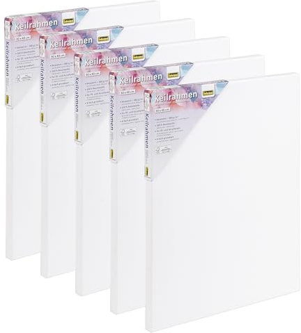 Idena 90953 - Keilrahmen mit weißer Leinwand aus 100% Baumwolle, 5 Stück ca. 30 x 40 cm, Grammatur 380 g/m², für Öl- und Acrylfarben